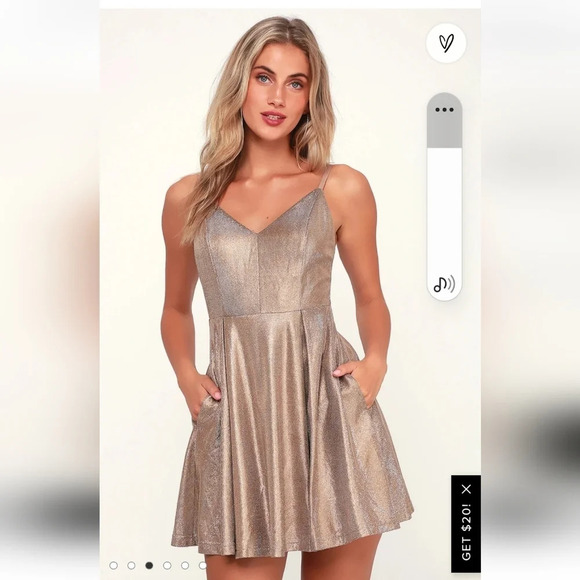 LULU'S Keeps Getting Better Gold Skater Dress. SIZE XS NWT - Picture 1 of 7